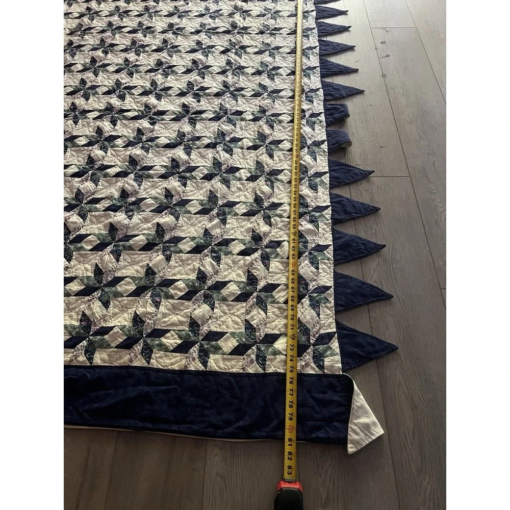 Vintage Feed Sack Blue And White Eight Point Star Pattern Quilt 81